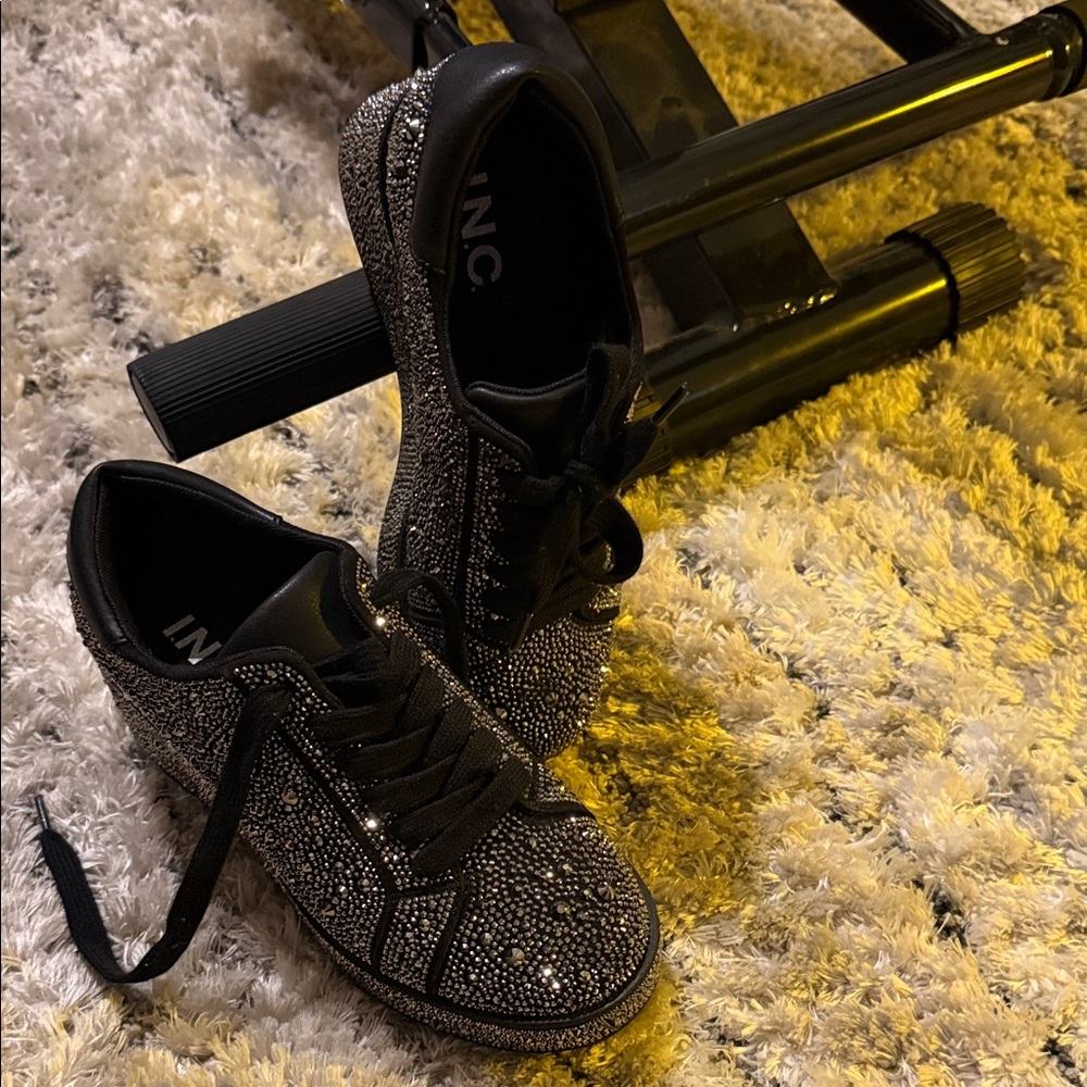 INC International Concepts Women's Glittering Black Sneakers
